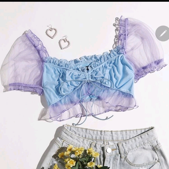 Mesh sleeve crop top - Picture 1 of 13